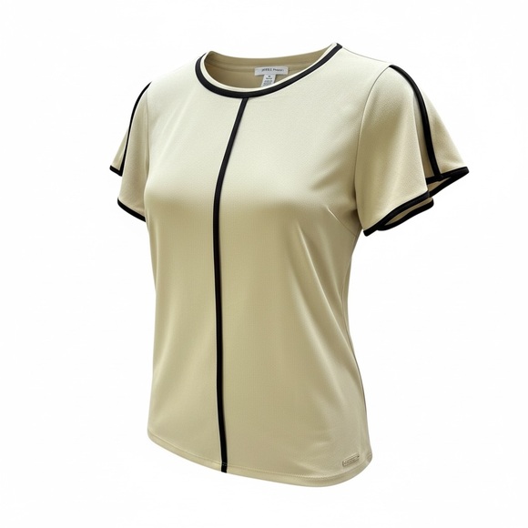 Calvin Klein Tops - Calvin Klein Tan Top with Black Piping & split sleeves